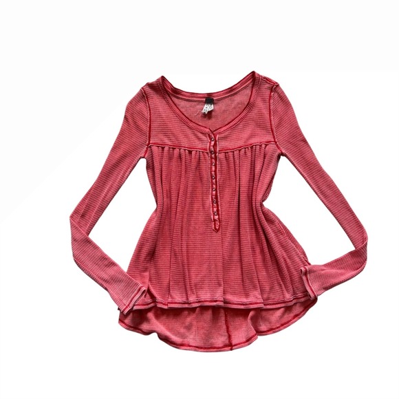 Free People We the Free Kai waffle babydoll Thermal Henley longsleeve Top XS - Picture 1 of 5